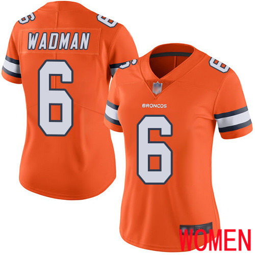 Women Denver Broncos #6 Colby Wadman Limited Orange Rush Vapor Untouchable Football NFL Jersey